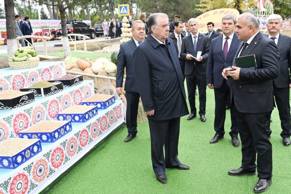 Сарвари давлат Эмомалӣ Раҳмон дар ноҳияи Рӯдакӣ бо фаъолияти хоҷагии деҳқонии «Ҳосила» ва намоиши маҳсулоти кишоварзӣ шинос шуданд